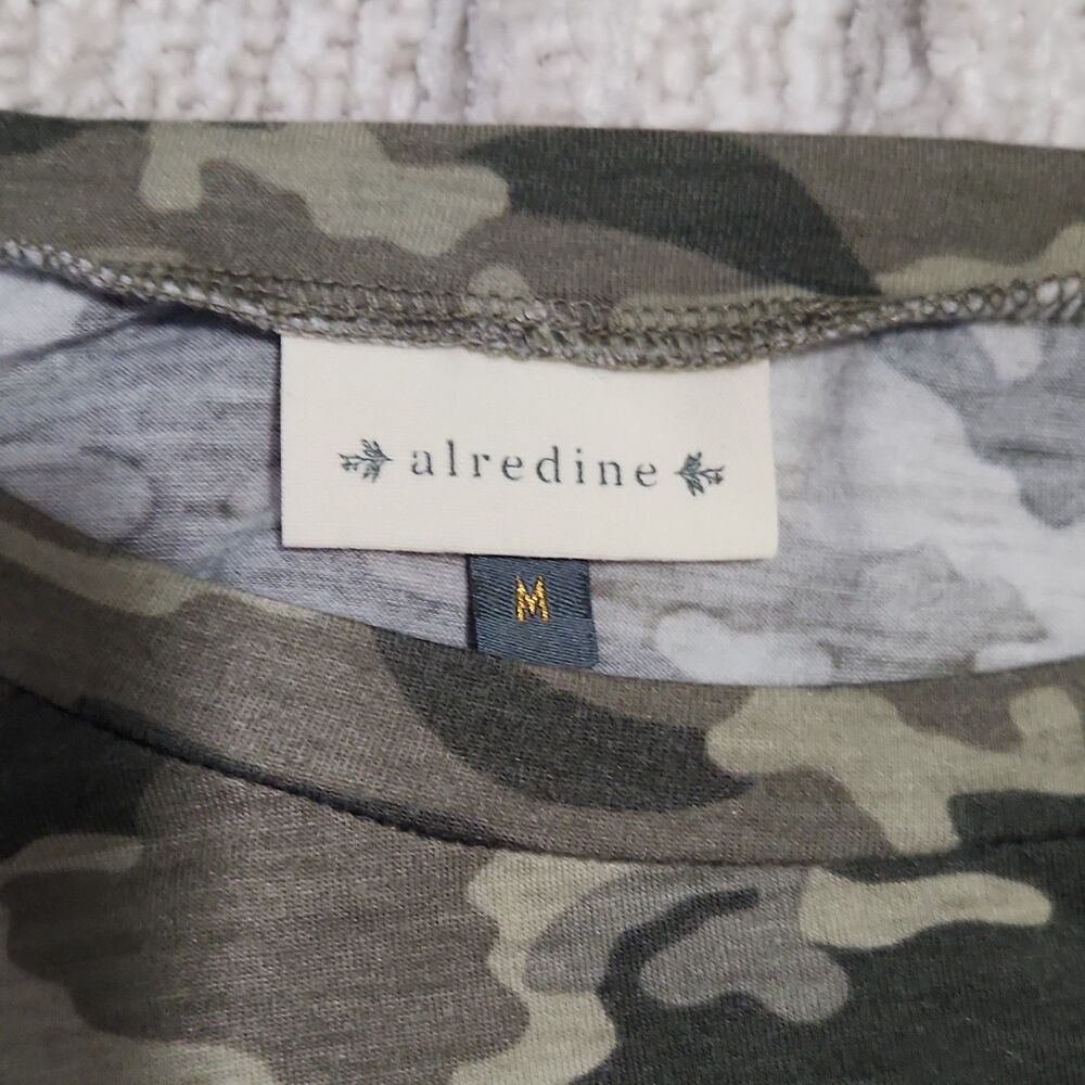 Alredine Camouflage Knit 3/4 Sleeve Crew Neck Top Womens M Green Gray Black - Picture 3 of 5